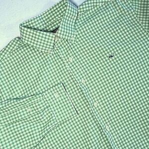Vineyard Vines Green Gingham Check Whale Logo Long Sleeve Shirt Coastal Preppy L